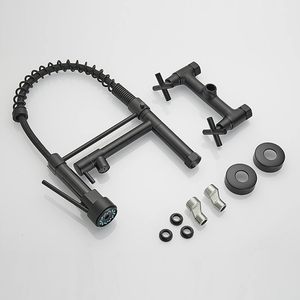 Design moderno <span class=keywords><strong>rubinetto</strong></span> da <span class=keywords><strong>cucina</strong></span> con montaggio a parete in ottone nero a doppia croce 360 ° di rotazione doppio foro caldo e freddo primavera <span class=keywords><strong>rubinetto</strong></span> lavello - Product Image 2