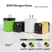 Charger Dinding Cepat 80W GaN 3 in 1 Grosir dengan Kabel Tipe C Retraktil 80cm, Colokan EU UK US untuk Laptop, Ponsel, Tablet