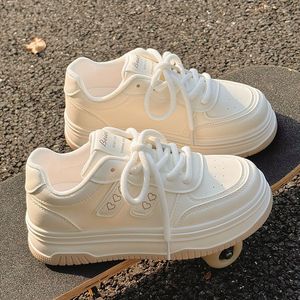 Zapatos de Tacón Medio para Mujer, Blancos, con Plataforma Gruesa, Resistentes al Desgaste, Versátiles y Elegantes, de Punta Redonda, Sintéticos - Product Image 3