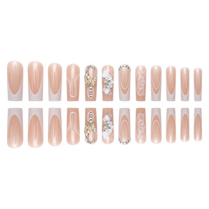 Shinning Stone 24 piezas estilo francés clavos largos a presión Material ABS <span class=keywords><strong>de</strong></span> alta calidad juego <span class=keywords><strong>de</strong></span> caja <span class=keywords><strong>de</strong></span> embalaje personalizado para dedos - Product Image 3