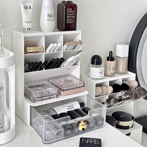 Cosmetic Organizer With <b>Drawers</b> <b>Plastic</b> Makeup <b>Storage</b> Shelf Simple Desktop Holder 10-20 L Capacity - Product Image 2