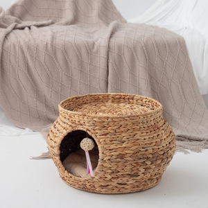 Wicker Cat <b>Bed</b> Round Handmade Fiber Fill Four Seasons Pet <b>House</b> For Cat - Product Image 1