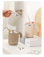 Vente en gros de tasses à café de bureau à double paroi étanches de 16oz gobelets en acier inoxydable isolés sous vide avec couvercle et paille