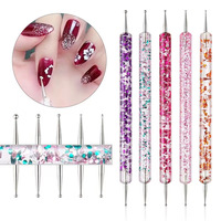 5 ensembles de stylos pour nail art, stylos à double tête pour diamants, barres à paillettes, stylos à fleurs, stylos à diamants incrustés à la main, ensemble d'outils pour nail art