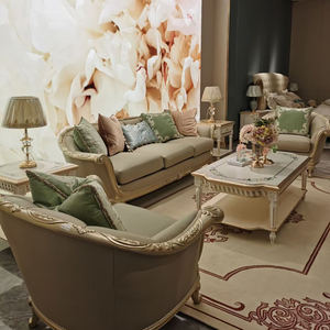 Canapé Classique de Luxe en Cuir Véritable avec Sculptures Dorées, Style Français Élégant, pour Décoration Intérieure, Salon, Nouveau Ensemble de Canapés Classiques en Bois - Product Image 3