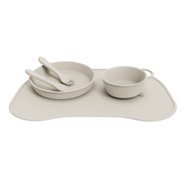 Silicone de qualité alimentaire sans BPA 5 pièces ensemble de salle à manger pour enfants assiettes pour tout-petits bavoir bol d'aspiration cuillère fourchette accessoires d'alimentation pour bébé