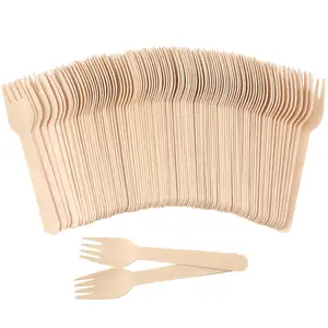 Fourchettes en bois jetables imprimées sur mesure en bois de bouleau dégradable écologique de qualité alimentaire couverts pour fête, banquet, mariage