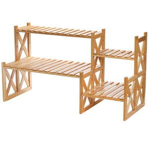 Bamboo Multi Tier Flower <b>Stand</b> With Horizontal Slats For Indoor Office Desktop Plant Display Rack Living Room Use - Product Image 5