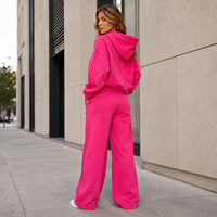 Ensemble deux pièces pour femmes OEM, sweat-shirt oversize à capuche et pantalon de survêtement à jambes larges, logo brodé, vêtements de sport décontractés