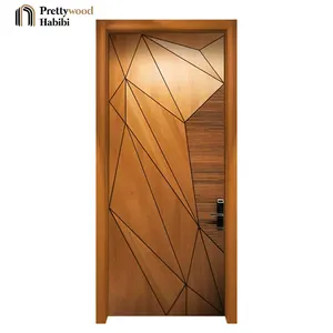 Prettywood - Porta de entrada de madeira maciça para casas, design 3D personalizado, triângulo geométrico, exterior moderno, à prova d'água, porta de entrada para casas