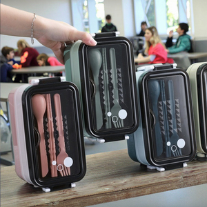 Fiambrera de acero inoxidable o plástico de doble nivel con 3 compartimentos Material plástico 304 de grado alimenticio para niños <span class=keywords><strong>Catering</strong></span> <span class=keywords><strong>escolar</strong></span> - Product Image 4