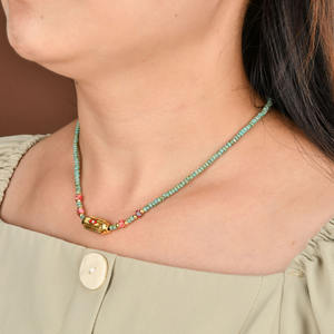 精品珠宝手工宽松珠子项链18k镀金彩色波西米亚珐琅塔罗牌吊坠项链 - Product Image 5