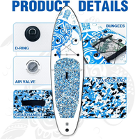 Planche à pagaie gonflable IBoard ISUP modèle polyvalent en PVC/EVA couleur rose bois pour lacs et rivières avec aileron, pagaie, leash et sac
