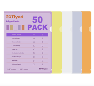 Lot de 50 dossiers de type L transparents en PP avec logo personnalisé copie coffre-fort pochette de <span class=keywords><strong>projet</strong></span> convient au format lettre 8.5x11 papier couleurs assorties - Product Image 1