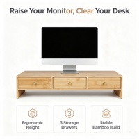 Support d'écran en bambou, organiseur de bureau ergonomique avec tiroirs, support pour ordinateur portable, imprimante, bureau à domicile et chambre