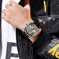 Montre mécanique Skmei 9271 pour homme, mouvement automatique, aiguilles luminescentes, squelette creux, bracelet en cuir, montre masculine