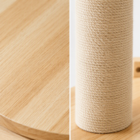 Arbre à chat en bois de chêne massif avec griffoir en sisal, rampe, jouet à bille rotatif à 360 degrés, lit-perchoir en peluche en forme de donut W1