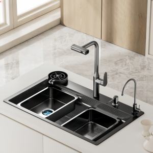 Évier de cuisine multifonctionnel en acier inoxydable 304 nano-épaissi à grande cuve unique pour la vaisselle domestique - Product Image 1