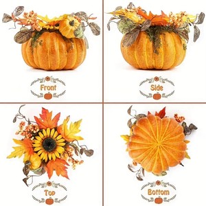 Artificial Pumpkin Large with Sunflower Maple Leaves Berries Gourds Fall Halloween Easter Decorations - Product Image 4