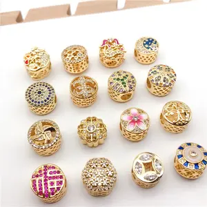 Fashion Jewelry Gold-plated Copper Beaded Accessories Bracelet Money Moon Stars Windmill DIY Loose beads wholesale