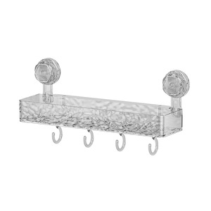 Wall Mounted Suction Cup Shelf Transparent Rectangular Bathroom Storage Rack With Hooks Durable Design - Product Image 5