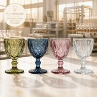 Verre à vin rétro gaufré diamant, coloré, sans plomb, avec pied, personnalisable pour restaurant, banquet, fête à domicile