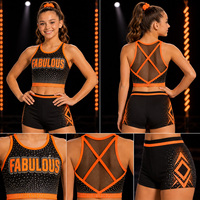 Set Rok dan Bra Bertali Silang Punggung Berhias Rhinestone Mewah untuk Latihan Cheerleading, Profesional untuk Tim All Star