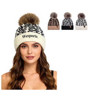 Mùa Đông Mới Bobbles Len <span class=keywords><strong>Hat</strong></span> Phiên Bản Ấm Áp Giả Sable Tóc Cha Mẹ Con Áo Thun <span class=keywords><strong>Hat</strong></span> Lông Bóng Leopard Đan <span class=keywords><strong>Hat</strong></span> Phụ Nữ - Product Image 1