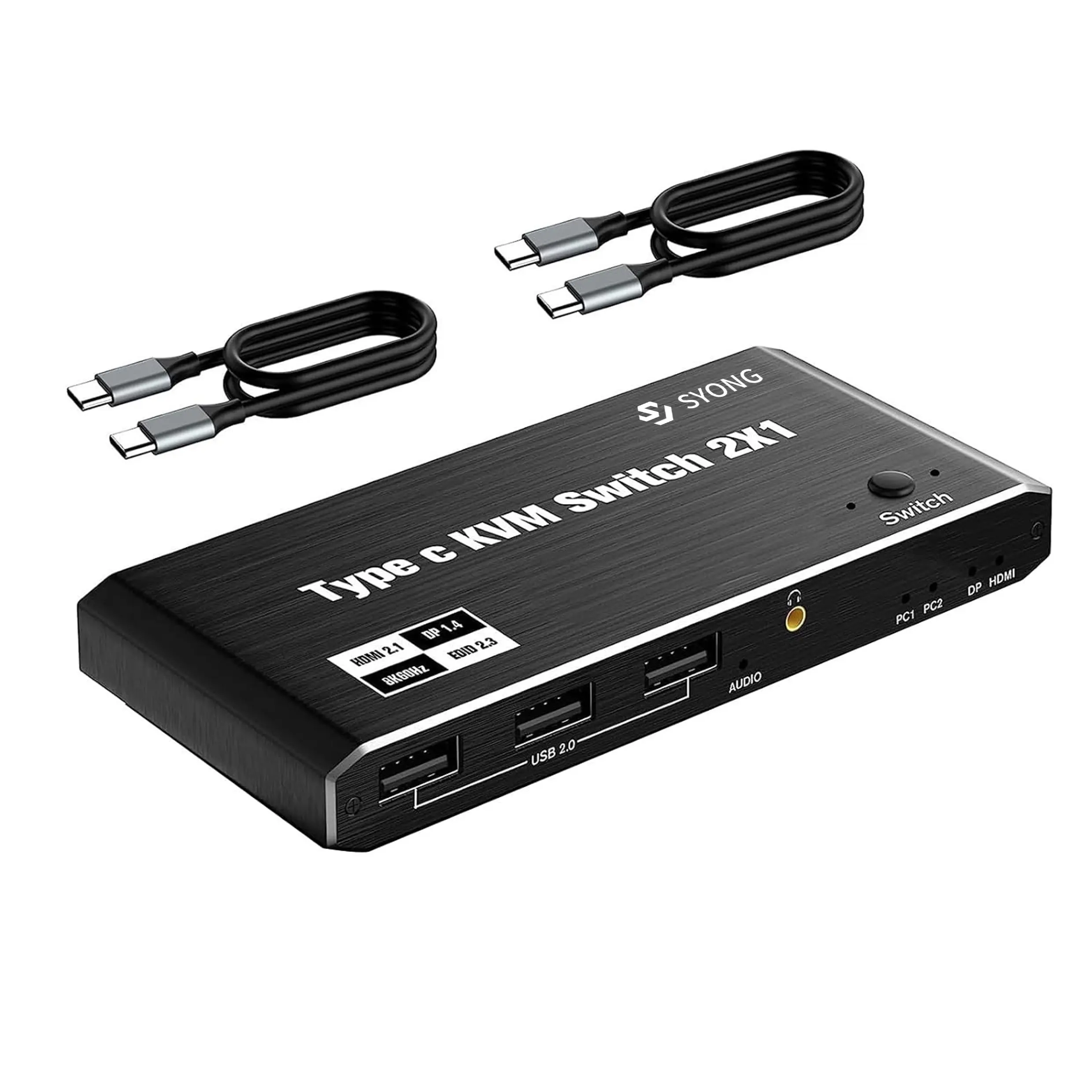 SY 8K HDMI 2.1 2x1 KVM 스위치 지원 4K60HZ USB 2.0 포트 마우스 휠 선택기 키보드 마우스 원활한 HDMI KVM 스위처