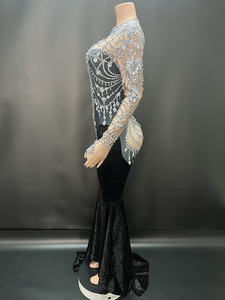 Nononovance <span class=keywords><strong>abiye</strong></span> 2025 modeli Rhinestone Fringe seksi ince performans yapay elmas ağ elbise türkiye bayanlar elbise - Product Image 5