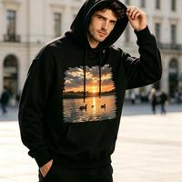 Hoodie Pullover Pria dengan Logo Custom, Hoodie Grafis untuk Pria yang Dicetak dengan Teknologi Direct To Film