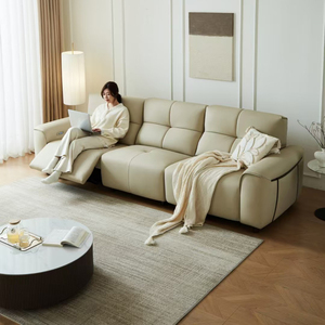 Juego de muebles de sala de estar de lujo moderno 3 2 1 Sofá reclinable eléctrico de cuero italiano real completo - Product Image 3