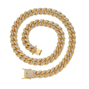 BC005 Chaîne cubaine en laiton 12mm, 16, 18, 20, 24 pouces, style Hip Hop, entièrement pavée de micro-zircons CZ, collier bijou - Product Image 1