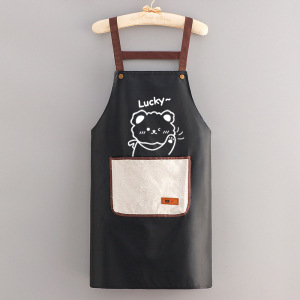 Lucky <b>Bear</b> Pattern Waterproof Apron Long Sleeve Cooking Apron For Couple Daily Use - Product Image 6