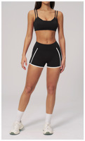 Ensemble de sport et yoga d'été pour femme, deux pièces, soutien-gorge et short, design color-block en Spandex et Nylon, ensemble superposé rouge, ensemble de fitness