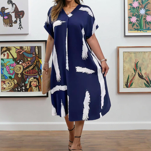 Được thiết kế dành cho phụ nữ cỡ lớn Thích hợp cho mọi dịp Đầm in họa tiết dáng rộng tự nhiên, giảm béo cỡ lớn - Product Image 4