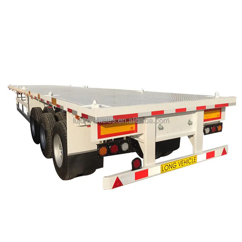 Pengiriman kontainer 40ft 50 ton Flatbed semi trailer 3 axle kasur datar truk Trailer untuk dijual