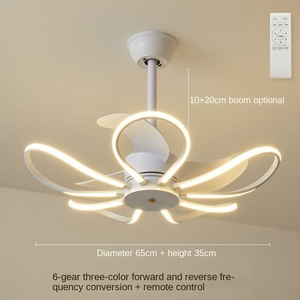 Ventilateur de plafond LED décoratif pour la maison quatre pales vitesse du vent télécommande métal doré noir finition moteur à courant continu corps de lampe en verre - Product Image 6