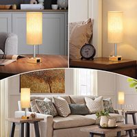 Lampe de chevet pour chambre à coucher - 3 niveaux de luminosité réglables par toucher, ports de charge USB C et prise secteur, base en bois, abat-jour rond en tissu lin