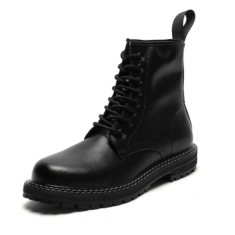 Cross-Border plus Size Fleece-Lined Boots Men's Genuine Leather High-Top Work Shoes Winter Motorcycle Boots Women's Fashion