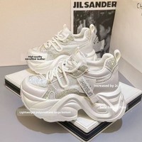 Nouvelles baskets argentées épaisses à strass, fermeture à lacets, semelle plateforme antidérapante, chaussures décontractées, vente en gros, personnalisables