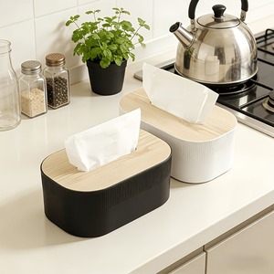 Boîte à mouchoirs arquée avec couvercle, grand distributeur de serviettes, finition huilée, idéale pour salle de bain, chambre, salon, dortoir - Product Image 3