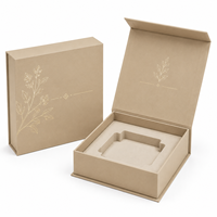 Boîte cadeau rigide carrée en kraft personnalisée avec motif botanique doré pour bijoux, bougies, cosmétiques, emballage OEM
