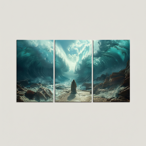 Impresión artística en lienzo de Moisés partiendo del Mar Rojo - Decoración de escenas bíblicas religiosas, JUEGO DE 3 LIENZOS - Product Image 2