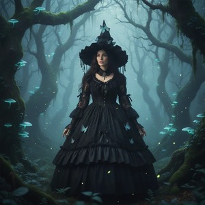 Sombrero de Bruja de Halloween Lu Lingyao, Negro Texturizado con Mariposa, Talla Única, Estilo Gótico Oscuro, Accesorio para Fiesta - Product Image 1
