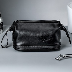 Travel <b>Toiletry</b> Bag For Men Large Capacity Black Leather Double Layer <b>Storage</b> With Dry Wet Separation Bathroom Use - Product Image 2