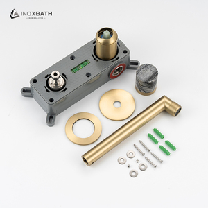 Robinet <span class=keywords><strong>de</strong></span> lavabo mural encastré en acier inoxydable 304 plaqué jade chaud et froid avec poignée en or brossé - Product Image 5