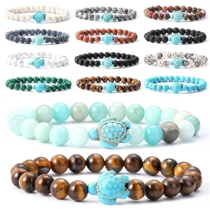 Classique 8mm Oeil de Tigre Turquoise Lave Perlé Pierre Naturelle Tortue pour Bracelet Élastique Mer Plage Tortue Charme pour Femmes Hommes - Product Image 2