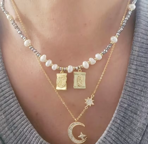 Collar de Perlas de Agua Dulce y Cobre Hecho a Mano, Escapularios con Cruz de San Benito, Estilo Bohemio, con Cuentas, Joyería para Mamá - Product Image 1