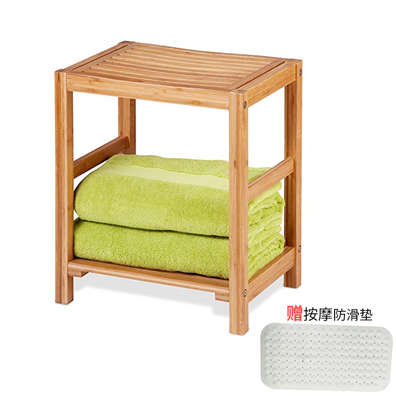 Shower Bench Stool with Storage Shelf,Bamboo Anti-Slip Shower Seat Chair
